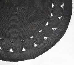 Handwoven Black Round Jute Rug
