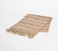 Handwoven Striped & Tasseled Tan Cotton Throw