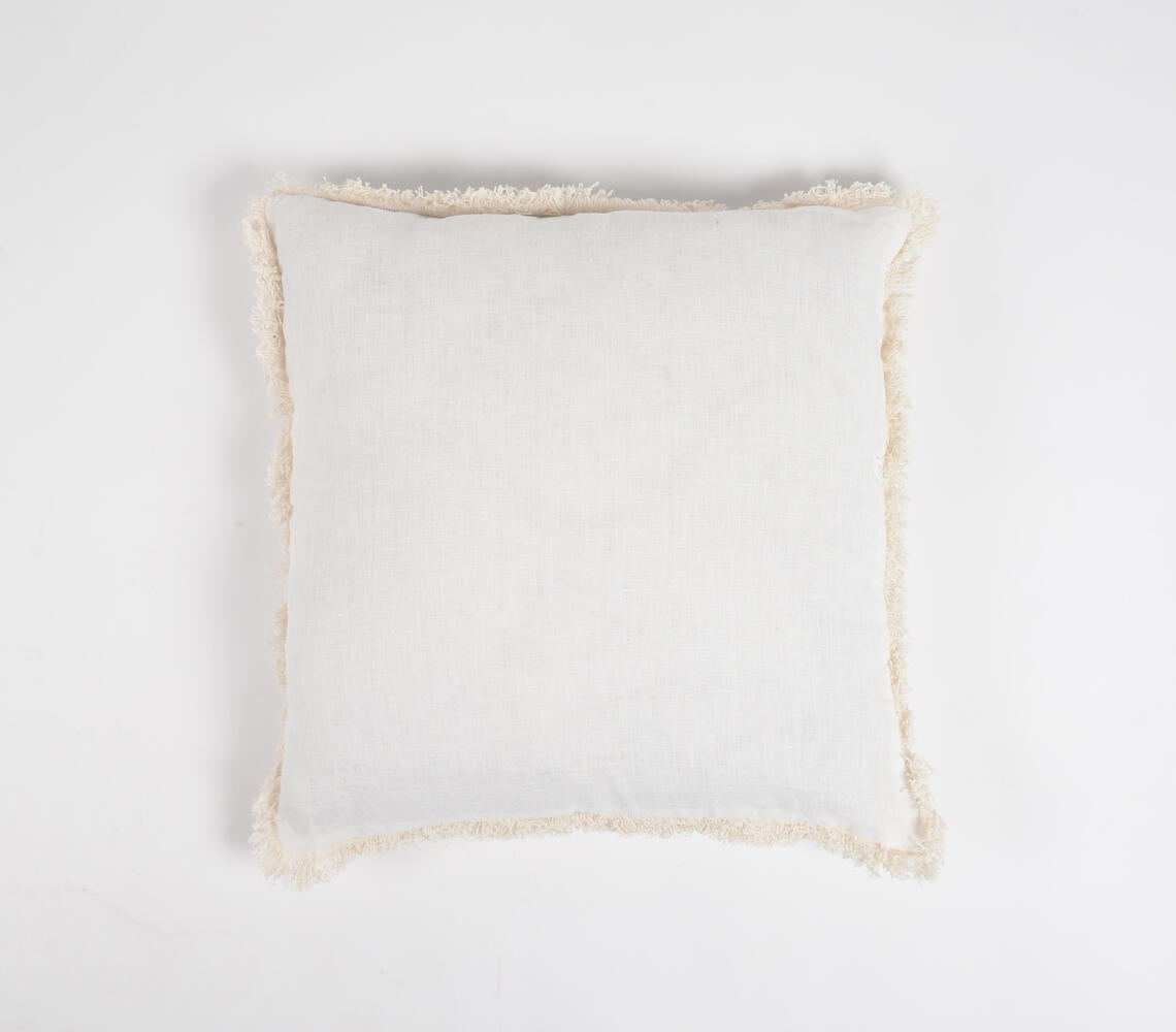 Solid White Cushion Cover with Frayed Border