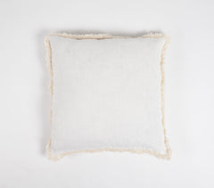 Solid White Cushion Cover with Frayed Border