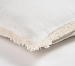 Solid White Cushion Cover with Frayed Border