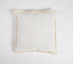 Solid White Cushion Cover with Frayed Border