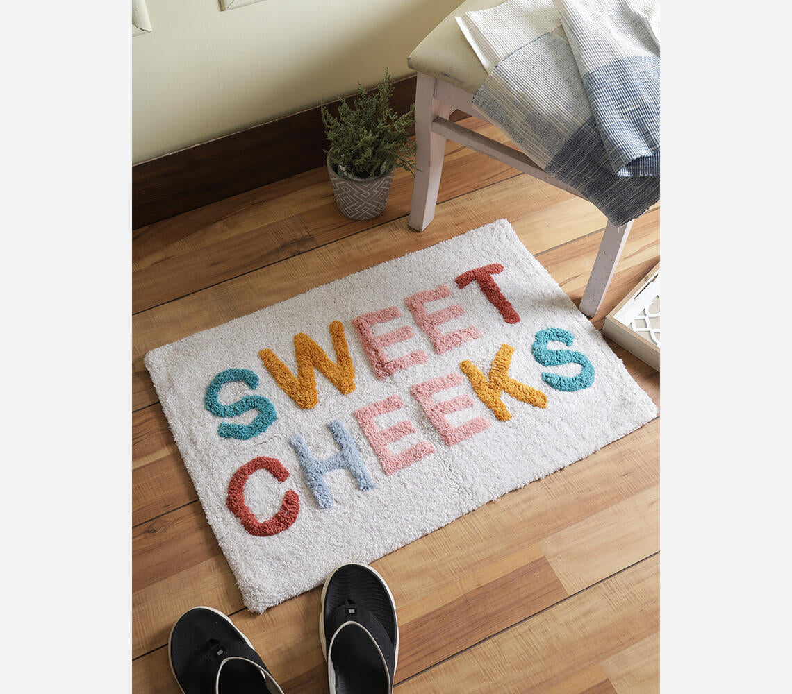 Sweet Cheeks Typography Tufted Cotton Bathmat