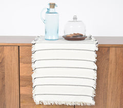 Pinstriped Cotton Table Runner with Frayed Border