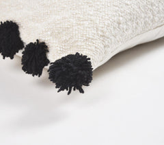 Handwoven Monotone Pom-Pom Lumbar Cushion Cover