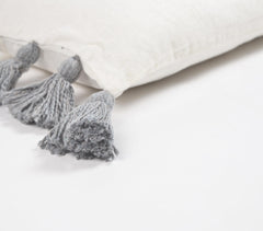 Handwoven & Tasseled Neutral Lumbar Chenille Cushion Cover