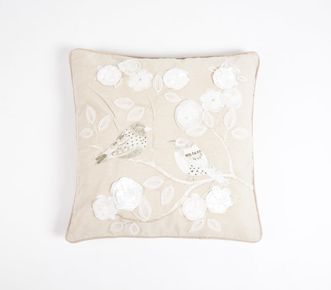 Embroidered 'Birds on a branch' Cushion Cover