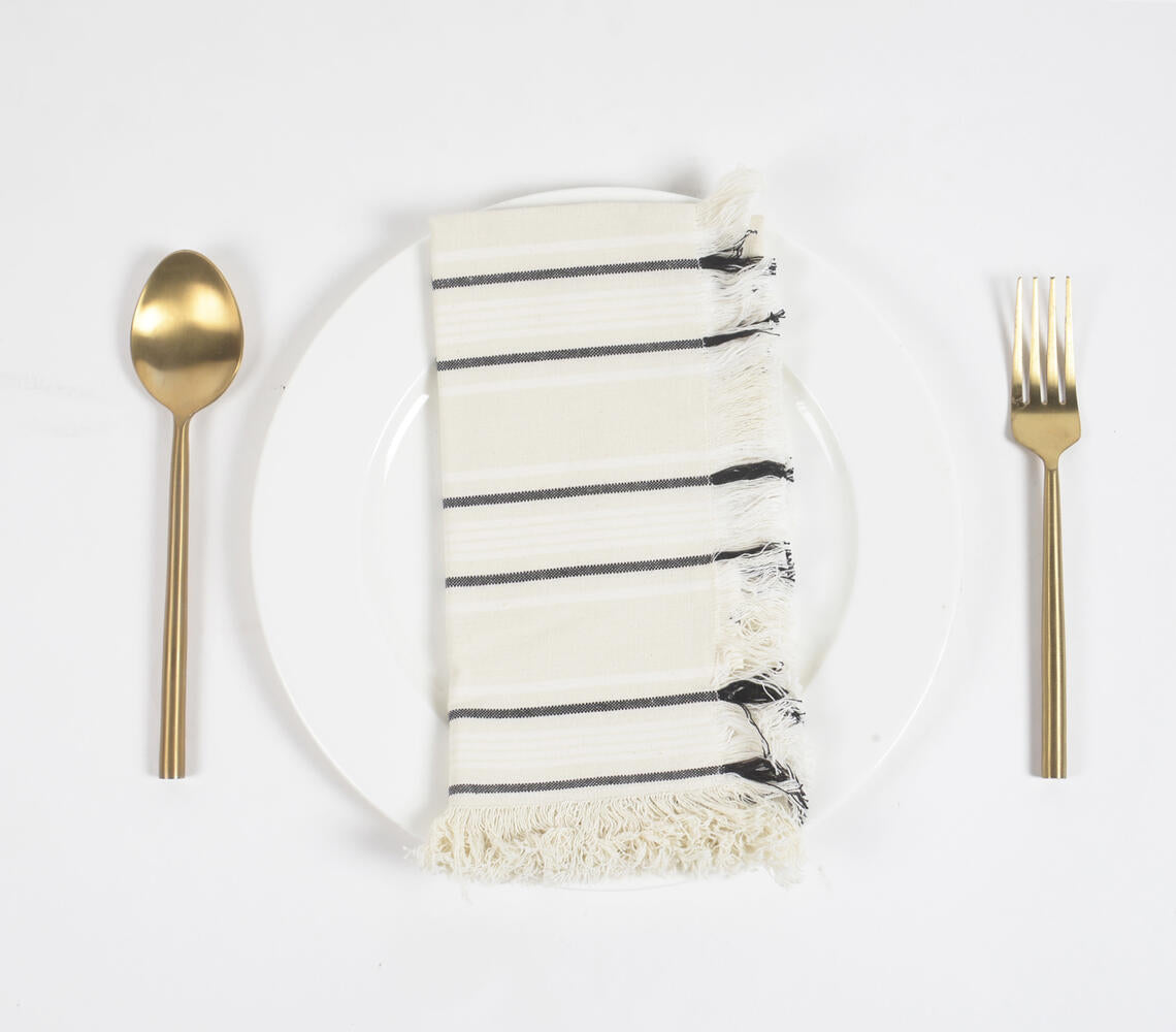 Striped Cotton Table Napkins with Frayed Border (set of 6)