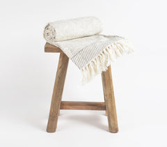 Neutral Block Printed & Tasseled Throw