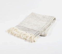 Neutral Block Printed & Tasseled Throw