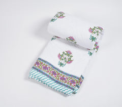 Hand Block Printed Reversible Floral Cotton Quilt_1