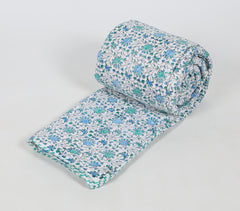 Hand Block Printed Reversible Floral Cotton Quilt_1