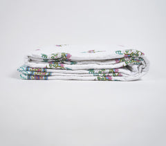 Hand Block Printed Reversible Floral Cotton Quilt_1