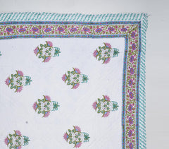 Hand Block Printed Reversible Floral Cotton Quilt_1