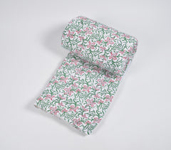 Hand Block Printed Reversible Floral Cotton Quilt_2