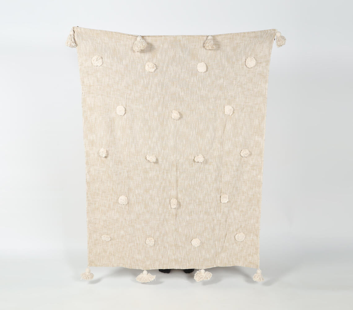 Handwoven Textured & Tasseled Neutral Cotton Throw
