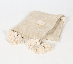 Handwoven Textured & Tasseled Neutral Cotton Throw