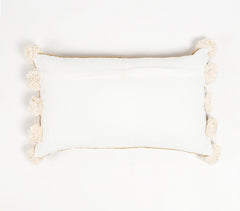 Hand Tufted Chenille Lumbar Cushion Cover with Pom-Poms