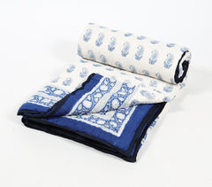 Hand Stitched Cotton Floral Paisley Monochrome Quilt