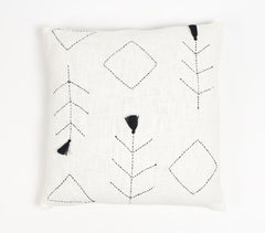 Handwoven Cotton White Geometric-Motifs Cushion Cover