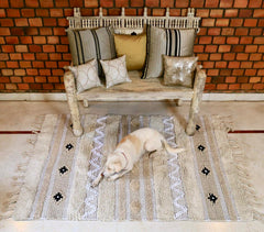 Textured Rug with Panels & Braided Tassels