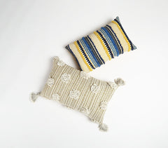 Textured Cotton Cushion Cover with Tassels