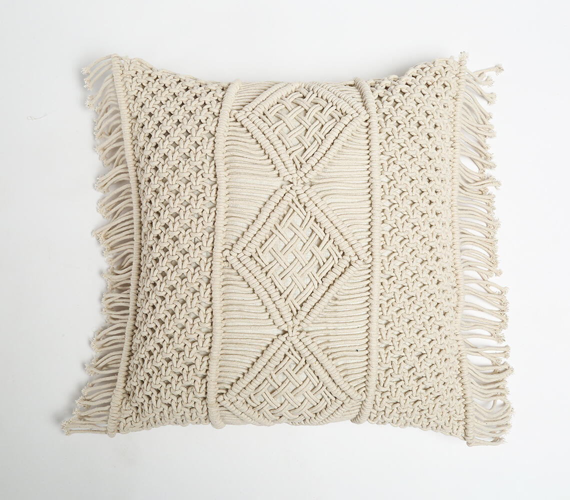 Macrame Fringed Cotton Cushion Cover 1
