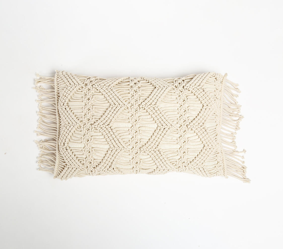 Macrame Fringed Lumbar Cushion Cover