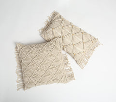 Macrame Fringed Cotton Cushion Cover