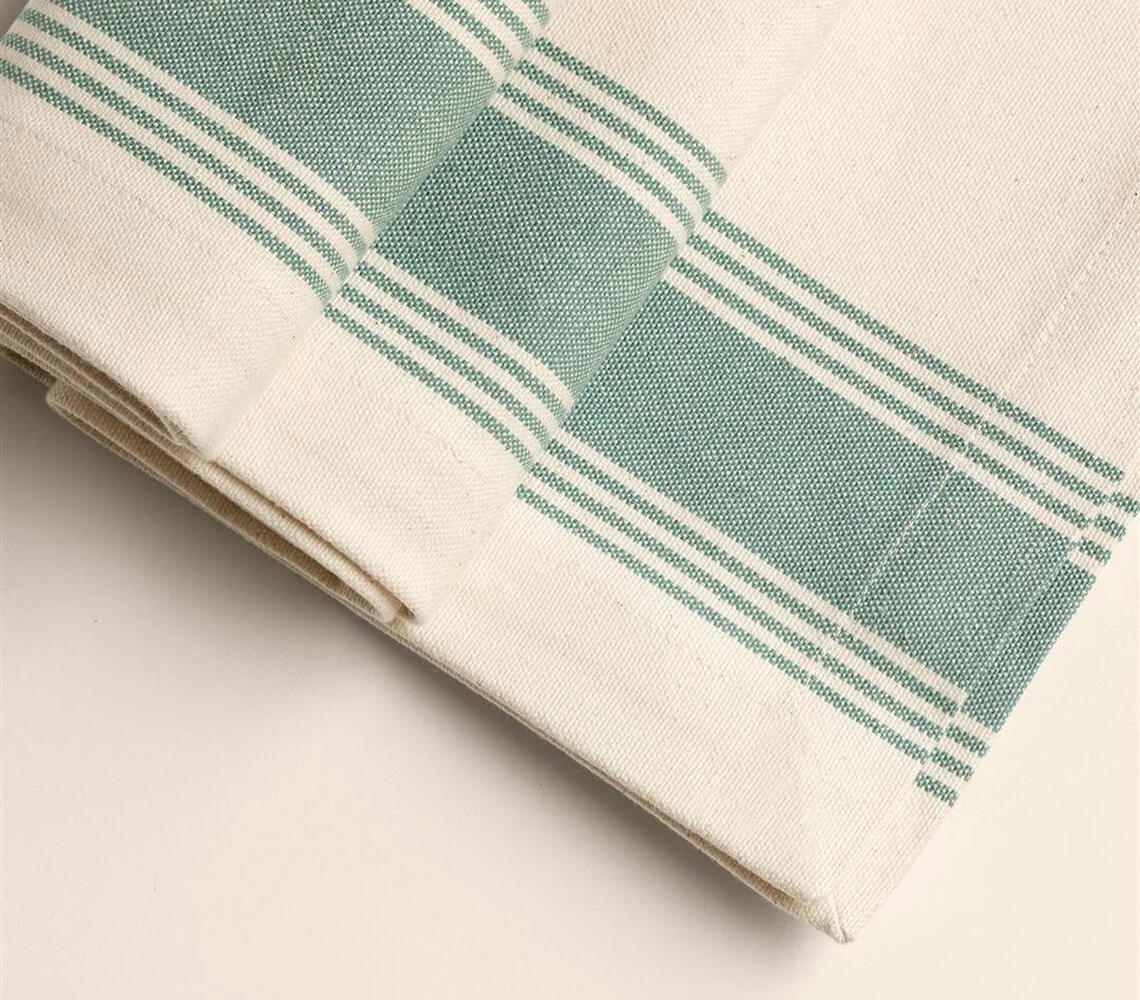 Handmade Teal Blue Border Pure Cotton Table Runner