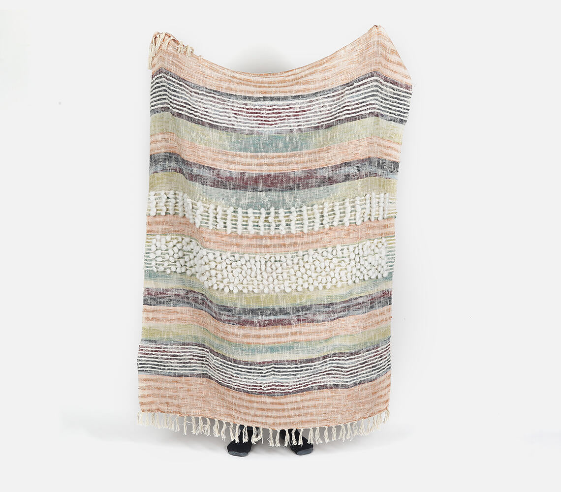 Cotton Blend Throw with Tufts & Tassels