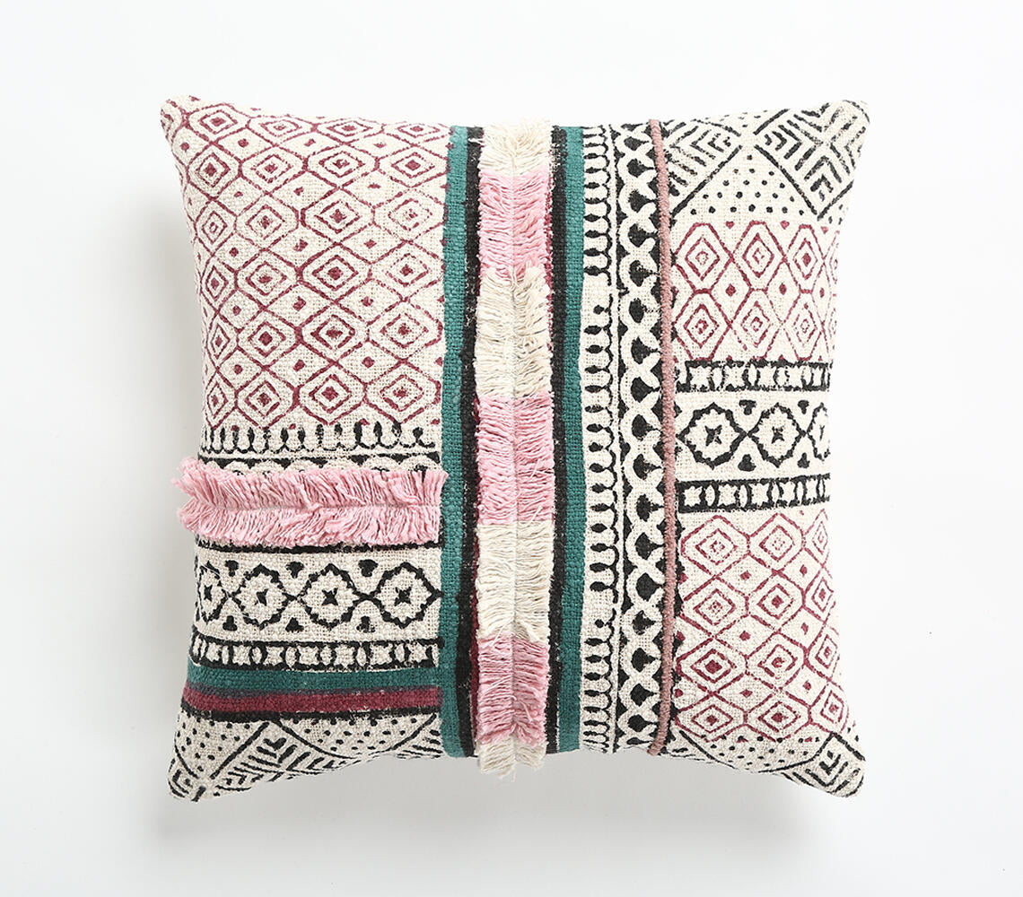 Geometric Pattern Textured Cotton Cushion Cover
