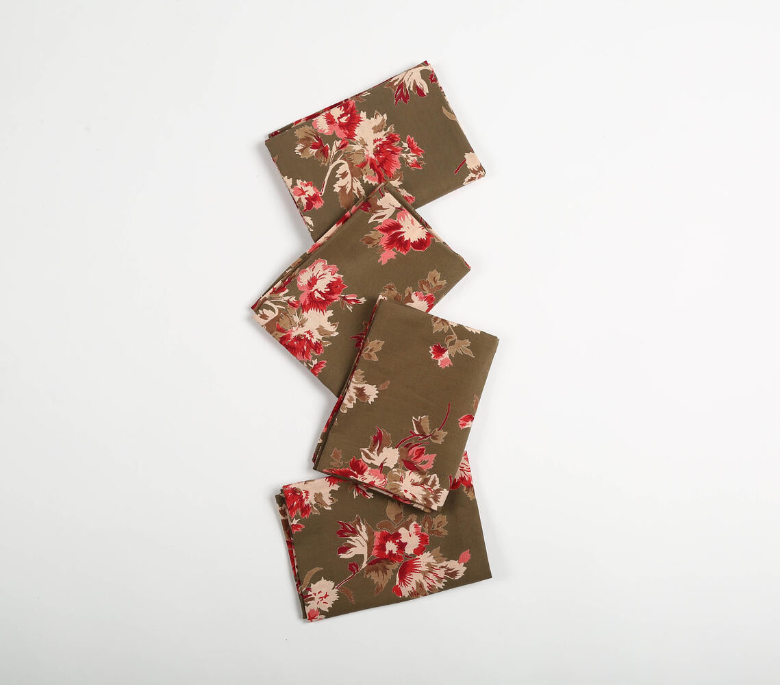 Umber Floral Printed Cotton Napkins (Set of 4)