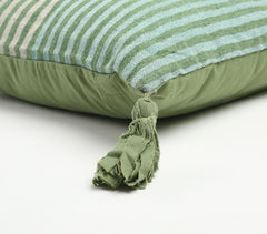 Striped Wool & Cotton Tasseled Cushion Cover