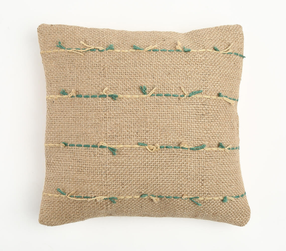 Abstract Threadwork Jute Cushion Cover