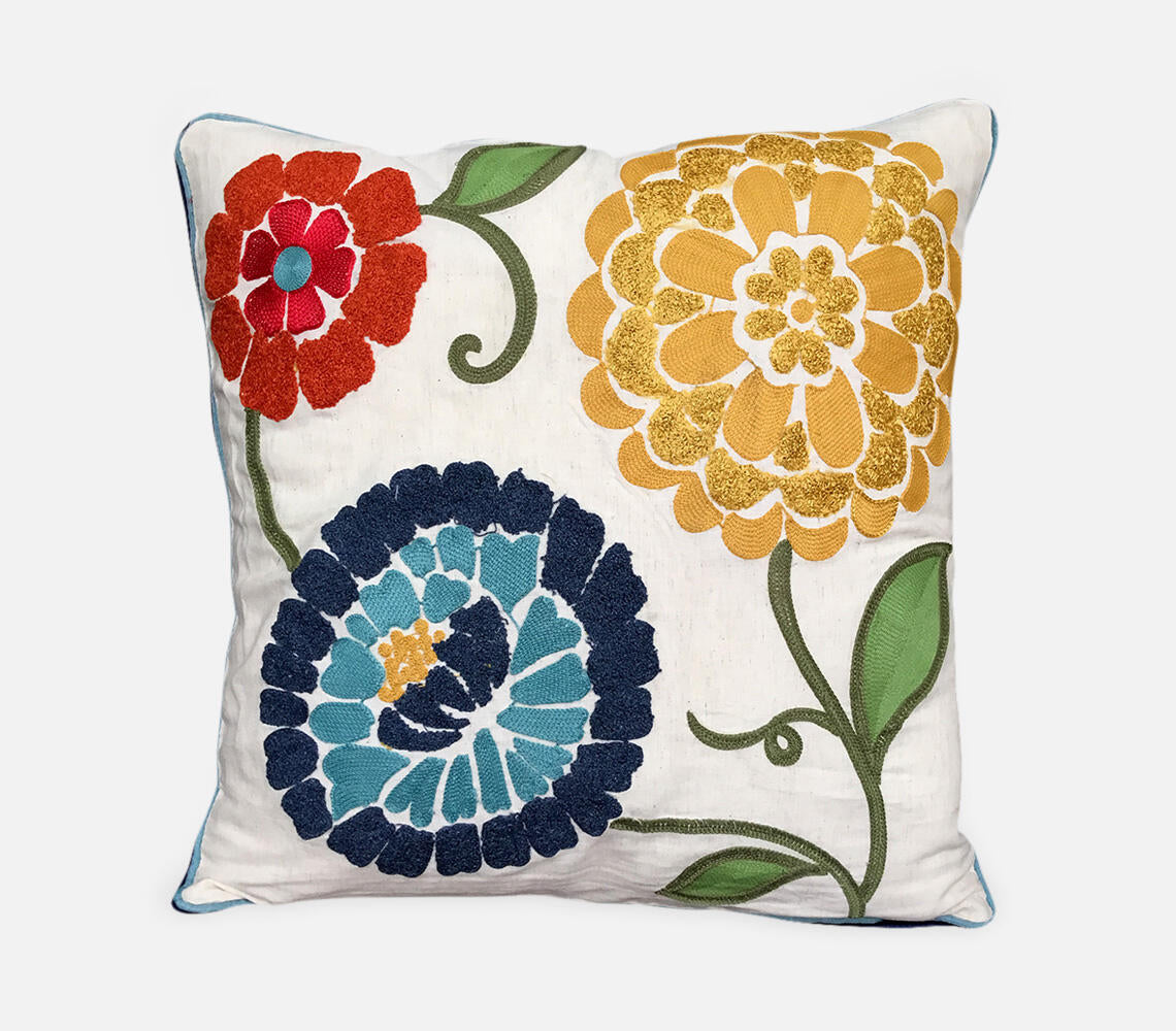 Beaded Flower Design Cushion Cover