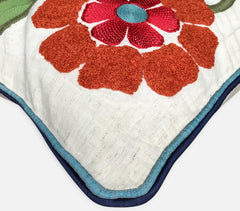 Beaded Flower Design Cushion Cover