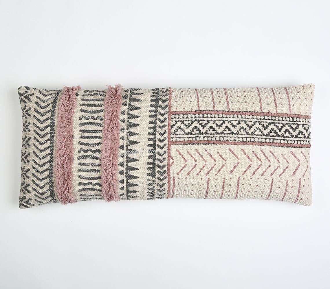Block Printed & Tufted Lumbar Cushion cover Q1