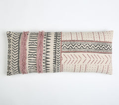Block Printed & Tufted Lumbar Cushion cover Q1