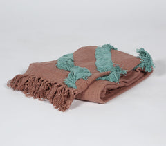 Handwoven Dusty Pink Throw with Teal Accents