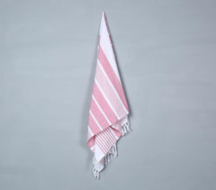 Handwoven Striped Red Cotton Bath Towel