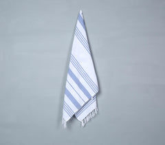 Handwoven Striped Blue Cotton Bath Towel