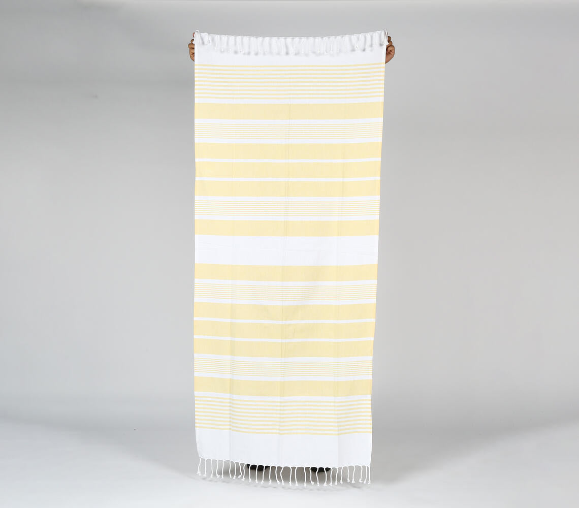Handwoven Lemon Striped Cotton Bath Towel