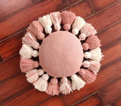 Handwoven Fluffy Tasseled Bubblegum Cushion cover