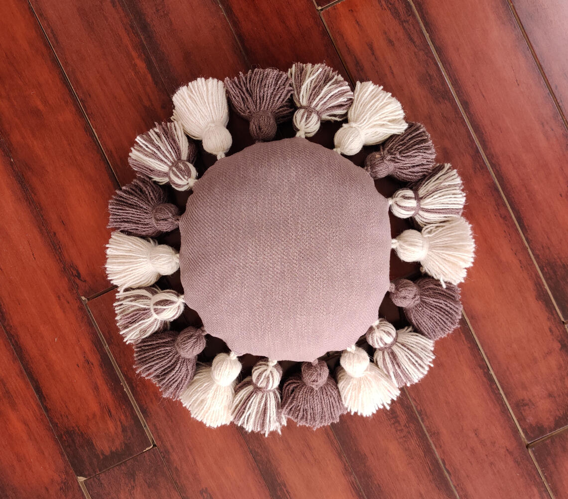 Handwoven Fluffy Tasseled Plum Cushion cover