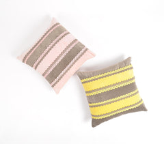 Striped & Stitched Patchwork Cushion Cover