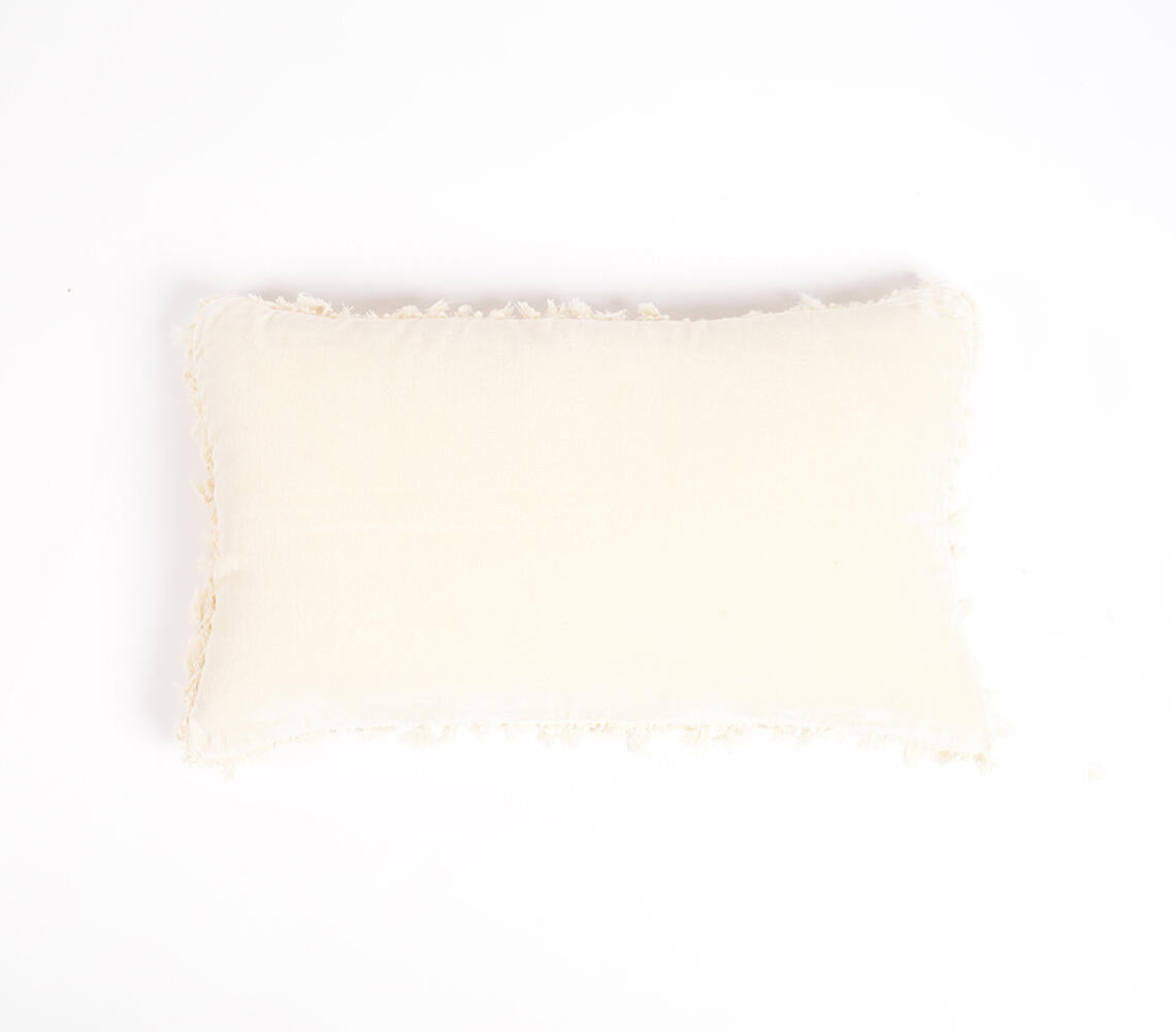 Cotton Lumbar Cushion Cover with Frayed Edges