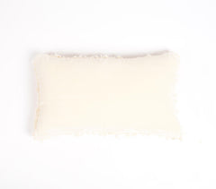 Cotton Lumbar Cushion Cover with Frayed Edges