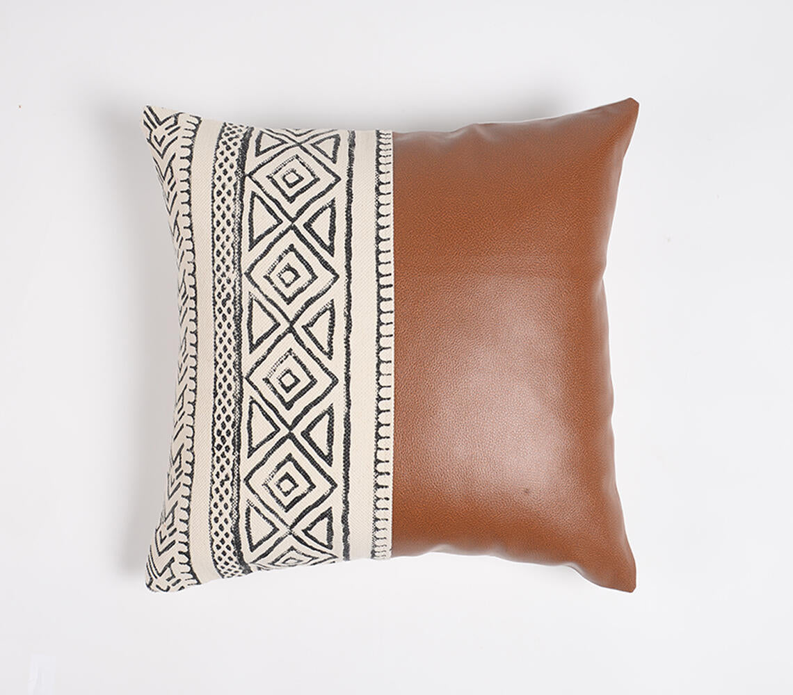 Block Printed Cotton & PU Cushion Cover