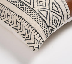 Block Printed Cotton & PU Cushion Cover